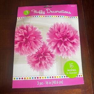 3 Fluffy Pink Party 16" Decorations Amscan Tissue Puff Balls
